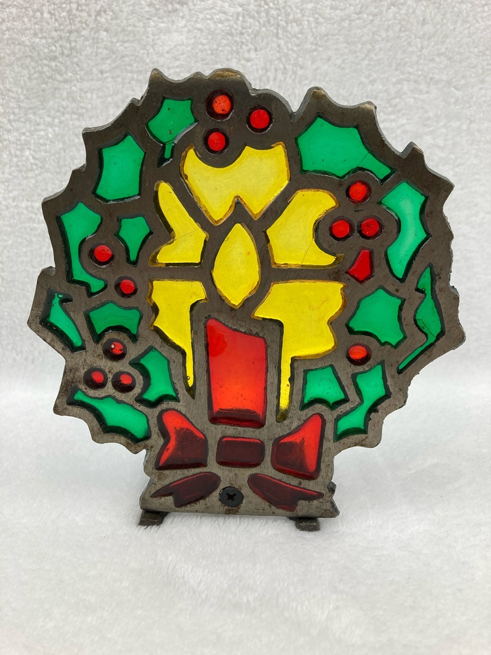 VTG Tanco Wrought Iron Stained Glass Tea Light Holder 6.5”